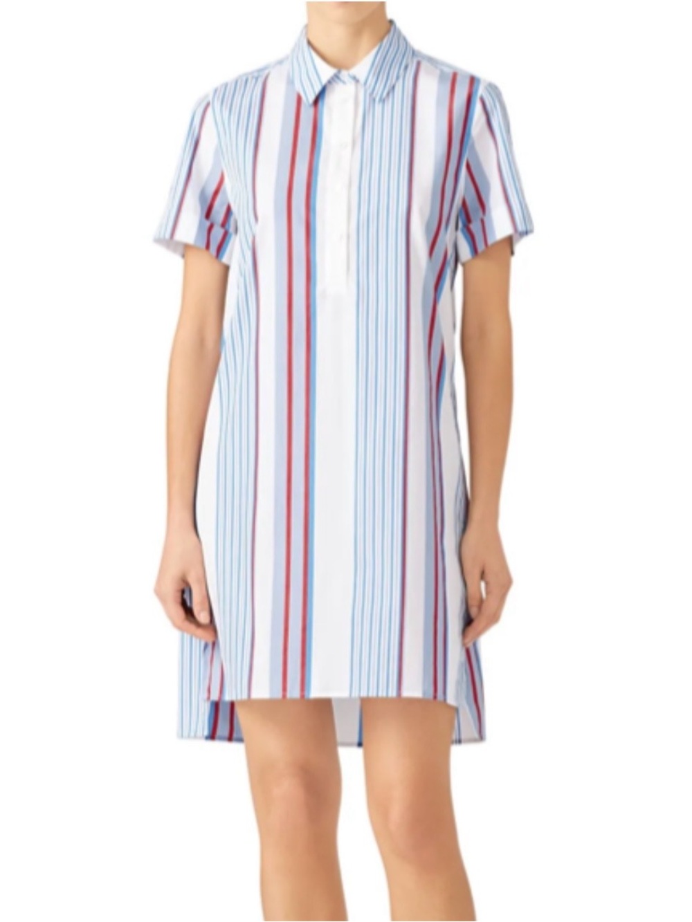 Equipment Striped Shirt Dress in White, Blue & Red
